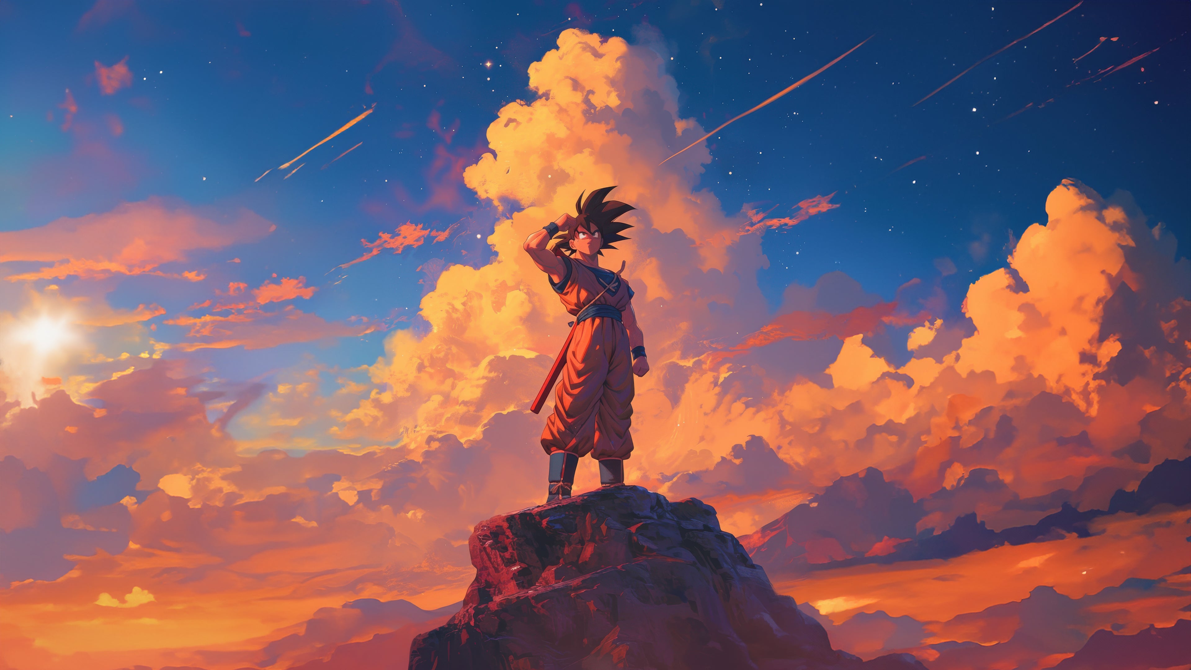 Skybound Resolve – Lone Warrior at Dawn Anime-Inspired Poster
