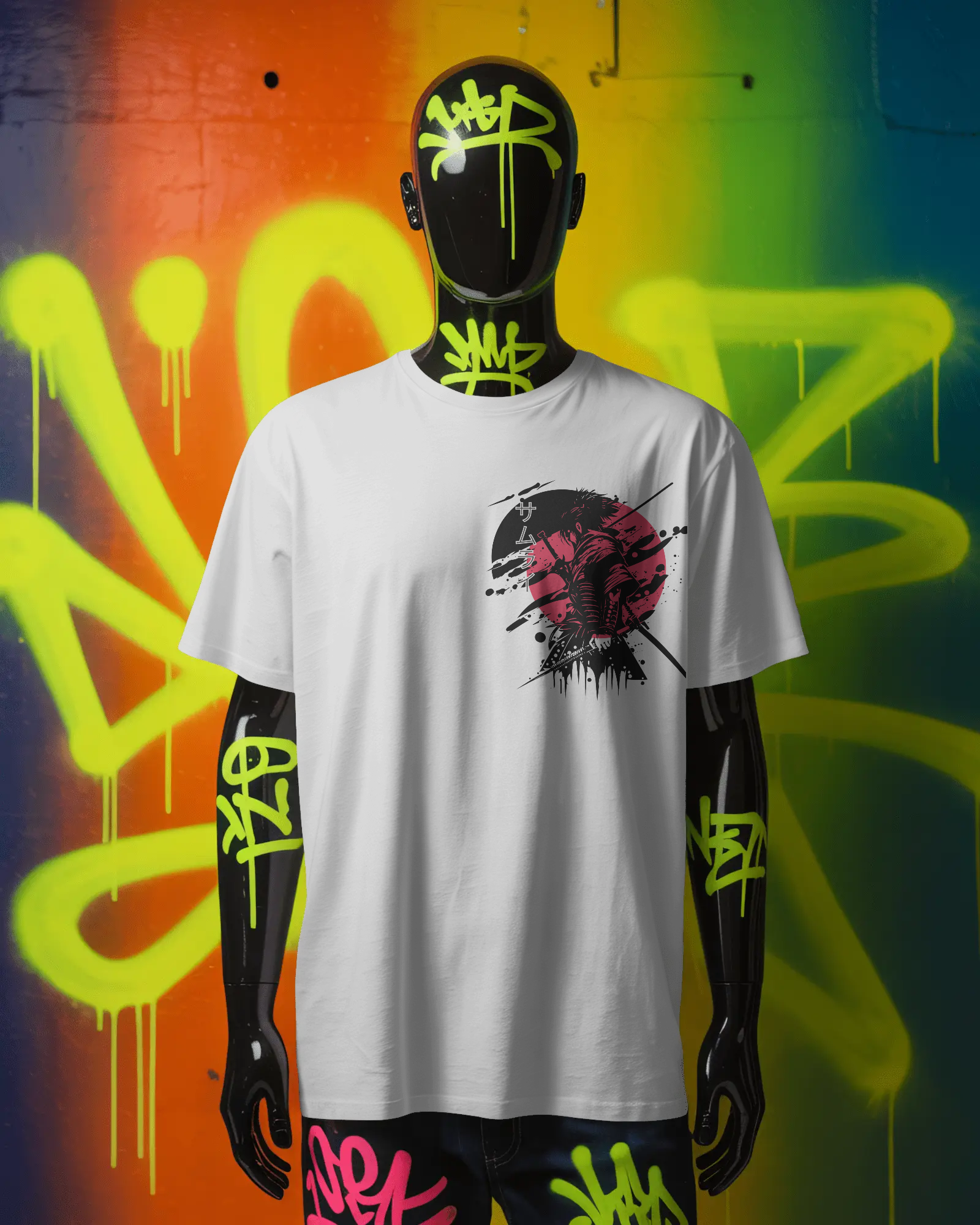 Red Sun Samurai Graphic White T-Shirt | Unisex Streetwear Cotton Tee