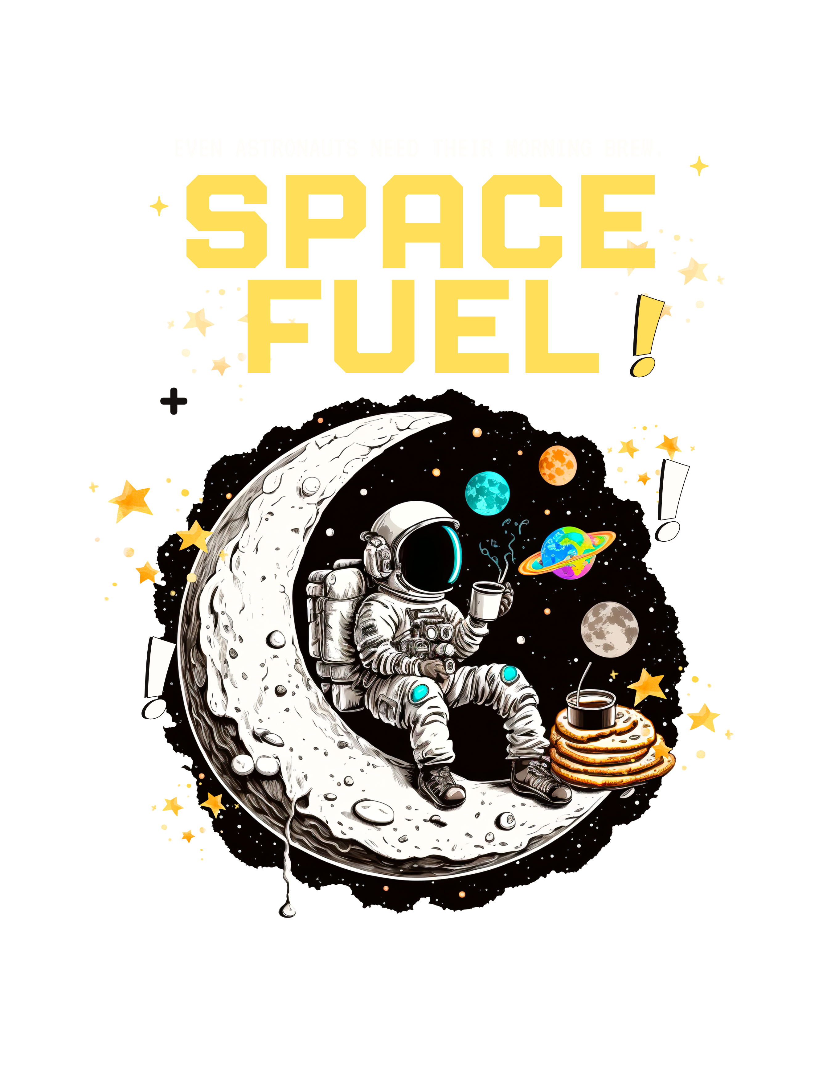 Space Fuel Astronaut Graphic Black T-Shirt | Funny Space Cotton Tee