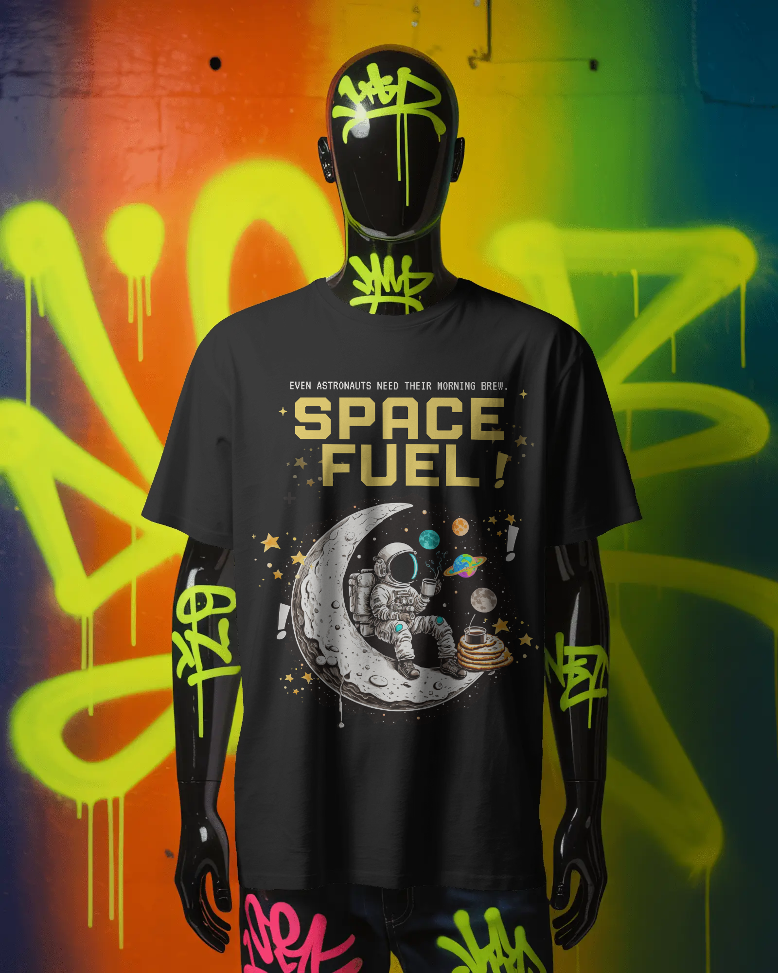 Space Fuel Astronaut Graphic Black T-Shirt | Funny Space Cotton Tee