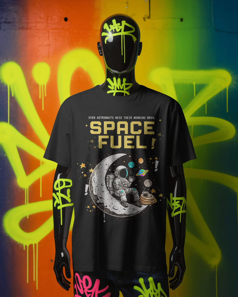 Space Fuel Astronaut Graphic Black T-Shirt | Funny Space Cotton Tee