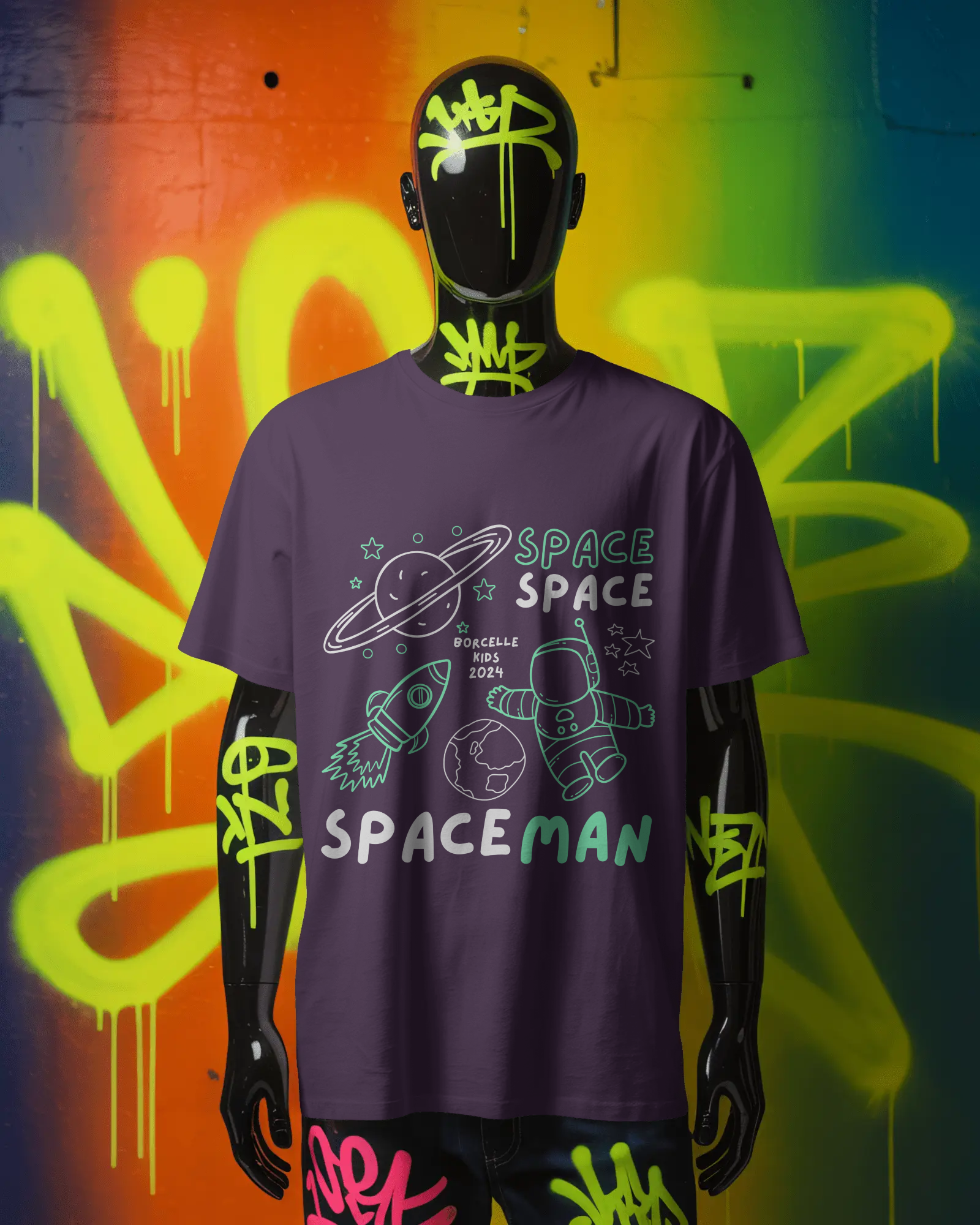 Space Man Graphic Black T-Shirt | Kids & Unisex Cotton Printed Tee