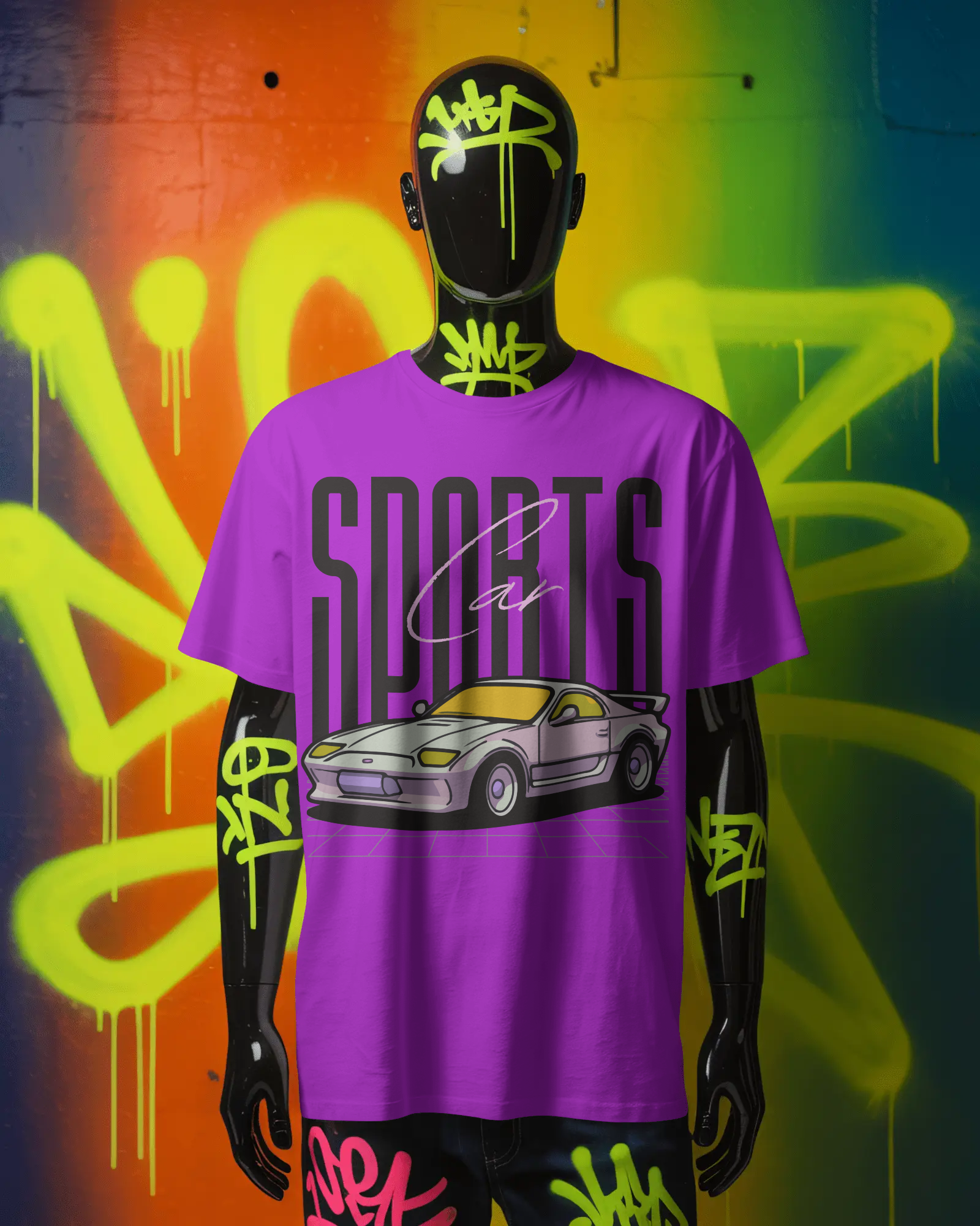 Sports Car Graphic T-Shirt – Retro Street Racing Oversized Tee