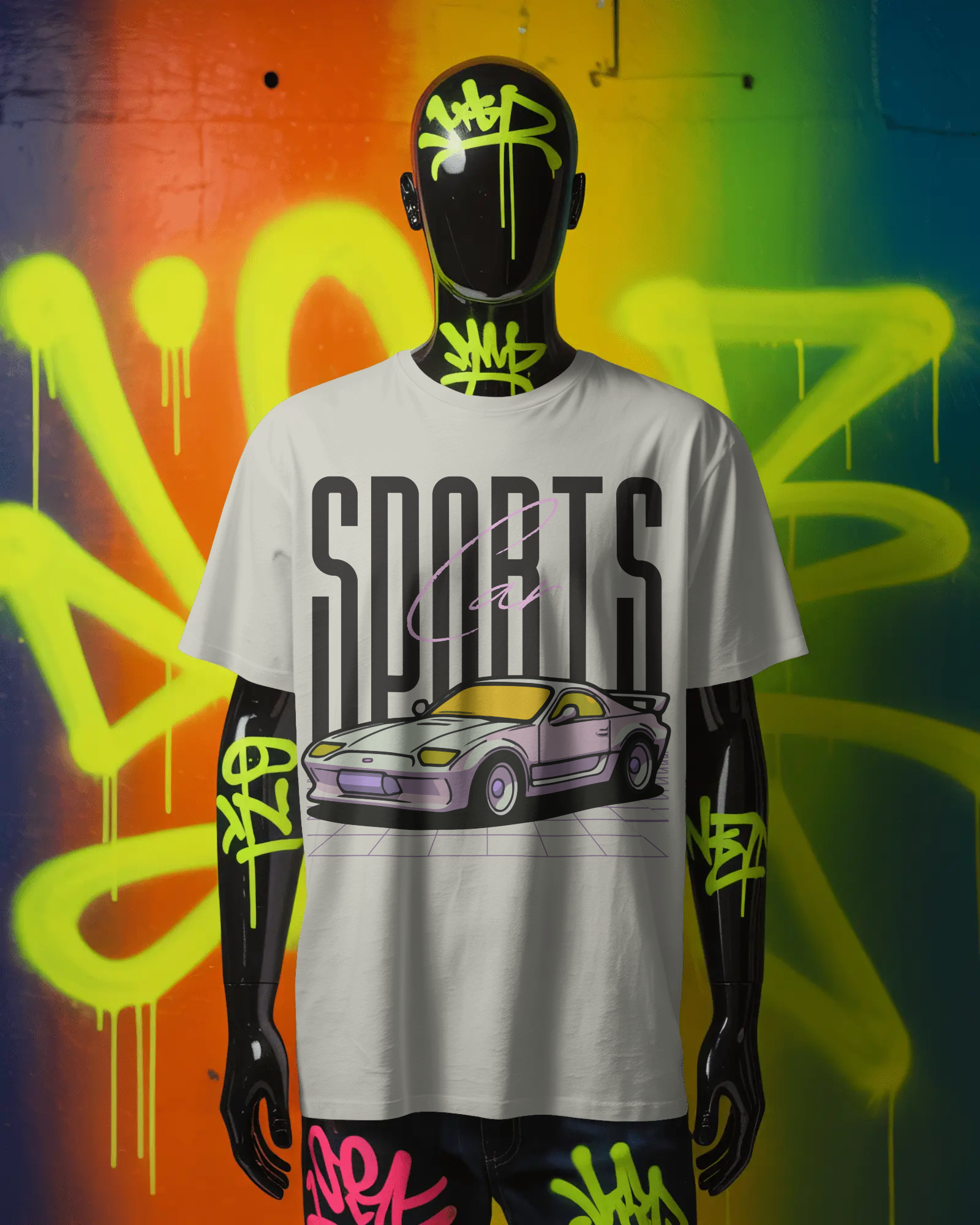 Sports Car Graphic T-Shirt – Retro Street Racing Oversized Tee