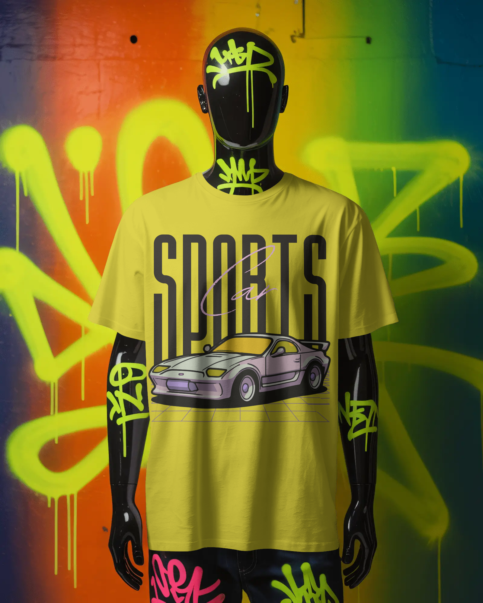 Sports Car Graphic T-Shirt – Retro Street Racing Oversized Tee