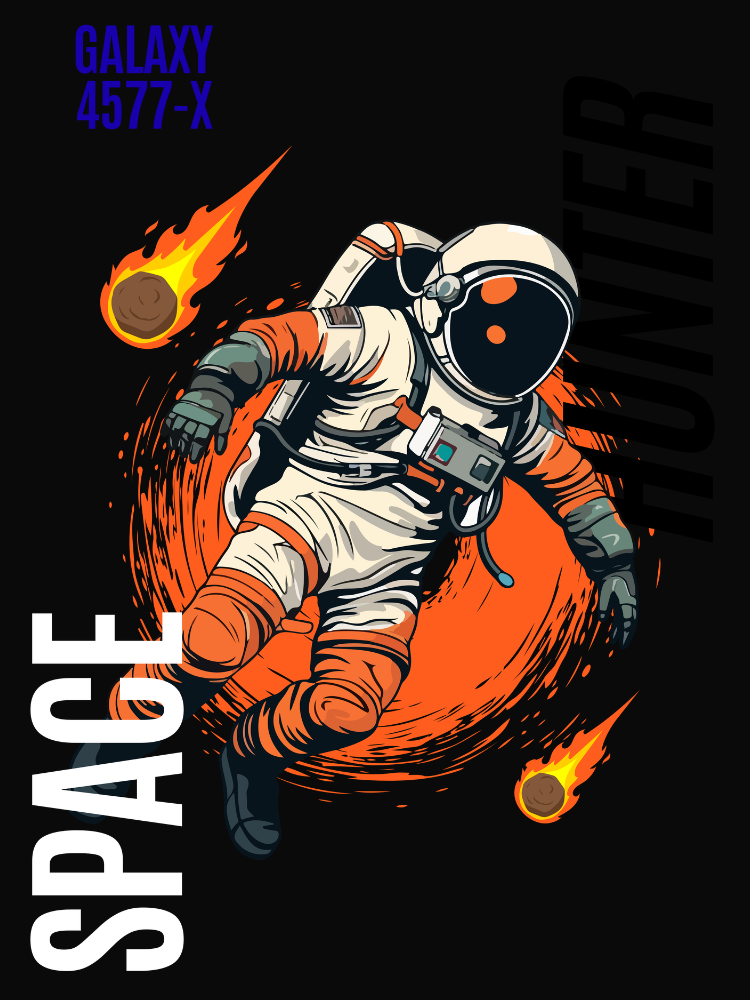 Galaxy 4577-X Space Hunter Sky Blue T-Shirt | Astronaut Back Print Streetwear Tee