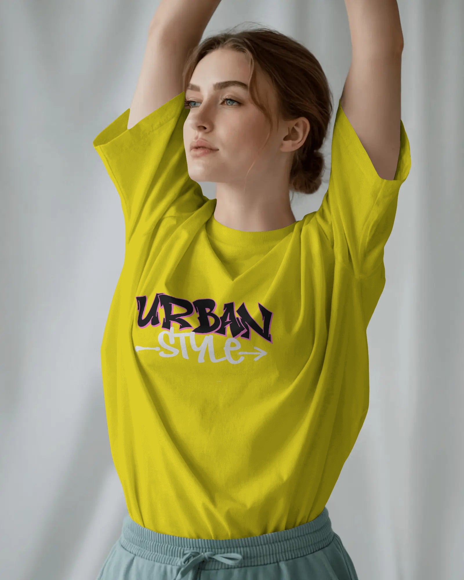 Urban Style Yellow Graphic T-Shirt for Women | Trendy Streetwear Cotton Tee