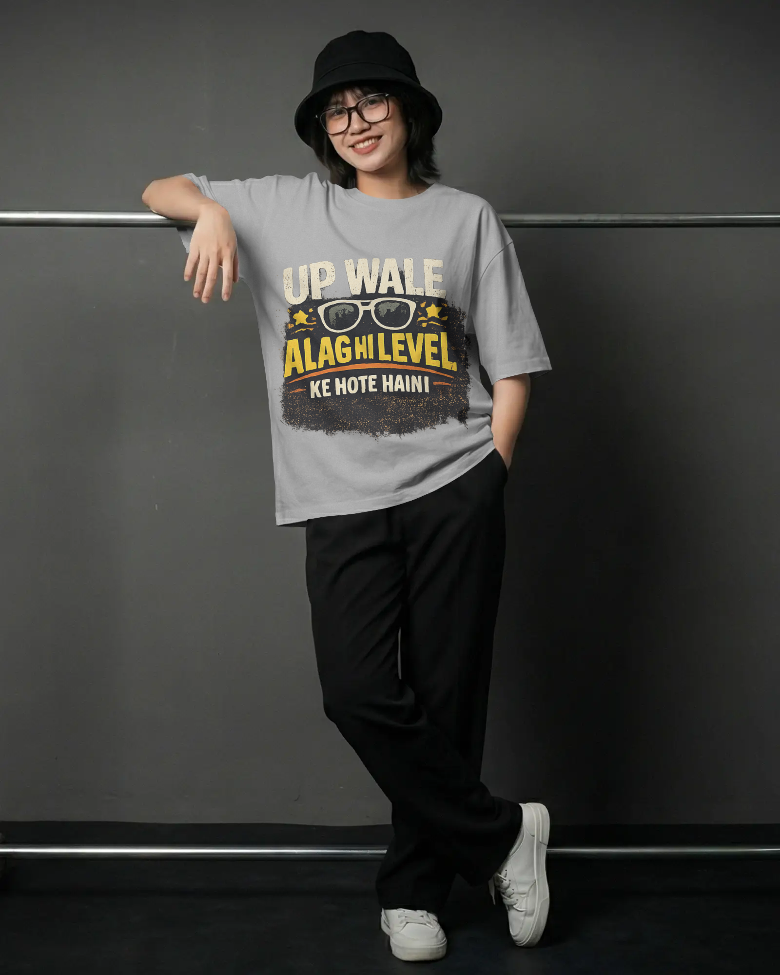 UP Wale Alag Hi Level Ke Hote Hain Graphic Oversized T-Shirt – Trendy Uttar Pradesh Streetwear Tee