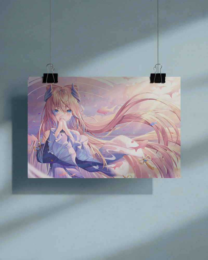 Celestial Anime Prayer Girl Poster – Soft Fantasy Aesthetic Wall Art