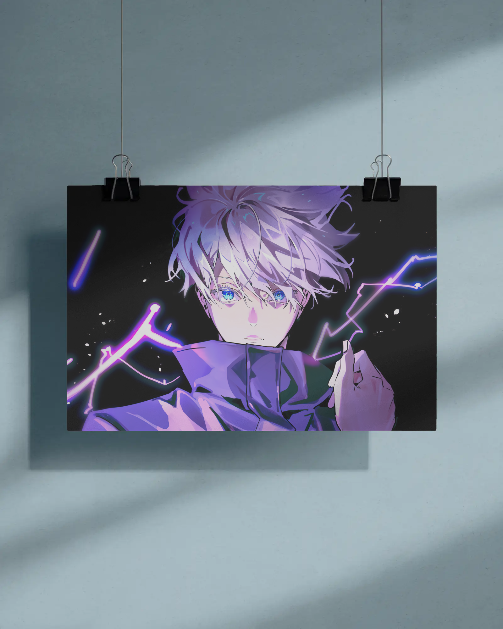 Static Calm – Lightning-Eyed Sorcerer Anime-Inspired Minimal Power Poster