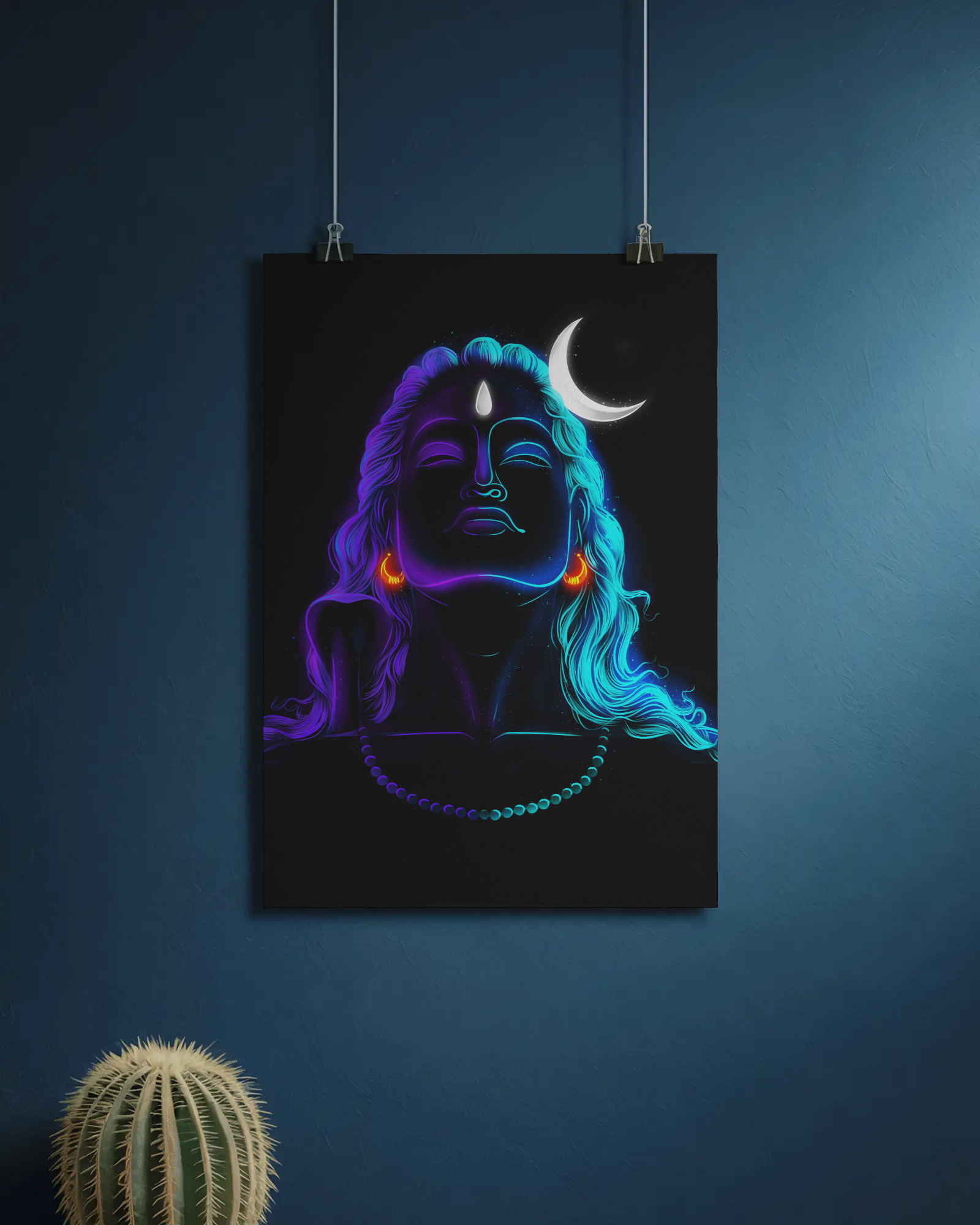 Adiyogi Shiva Neon Art Poster – Cosmic Meditation Wall Decor