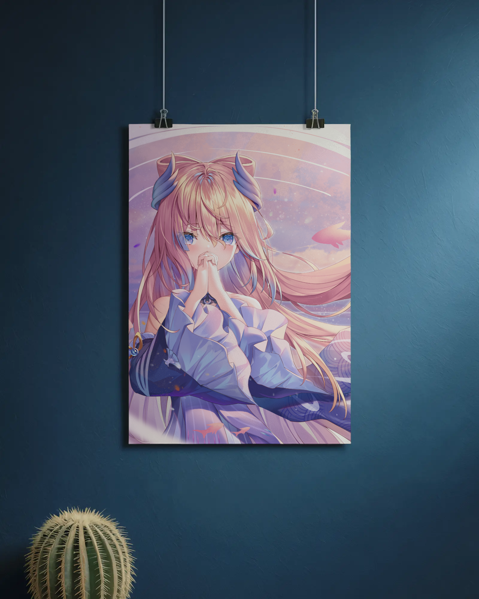 Celestial Anime Prayer Girl Poster – Soft Fantasy Aesthetic Wall Art