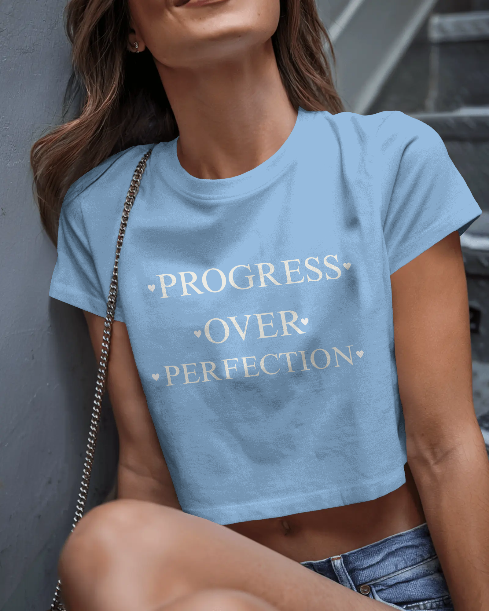 Progress Over Perfection Women Crop Top – Motivational Aesthetic Graphic Tee