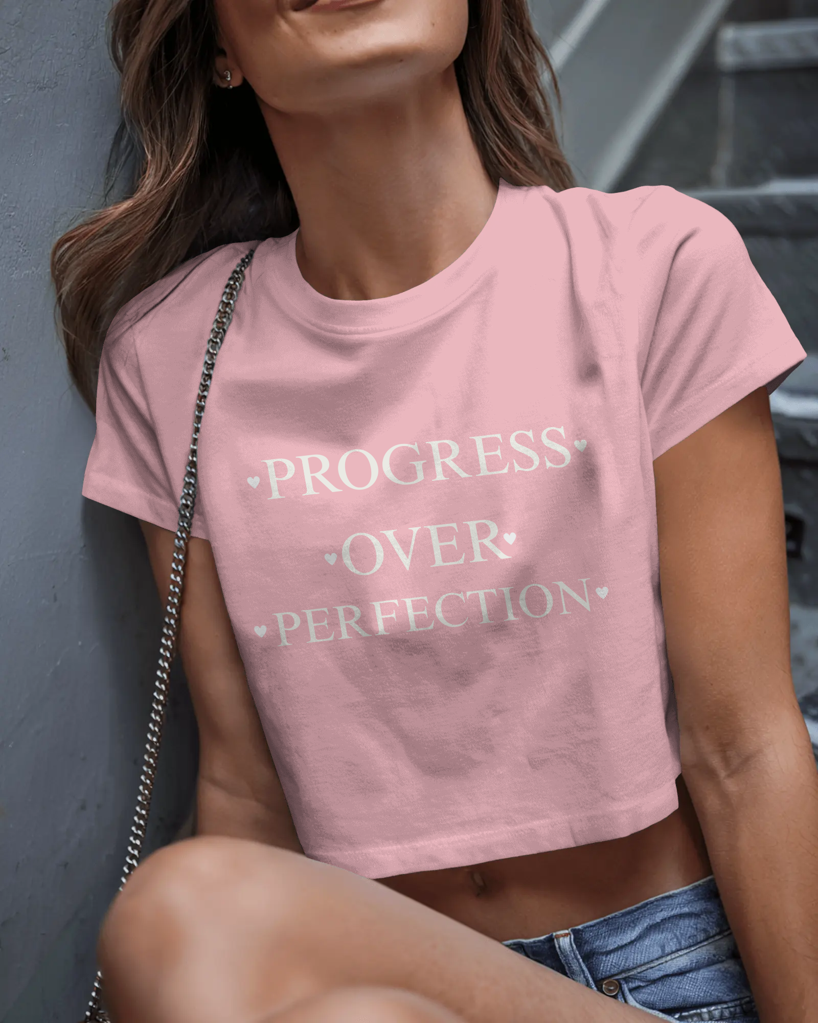 Progress Over Perfection Women Crop Top – Motivational Aesthetic Graphic Tee
