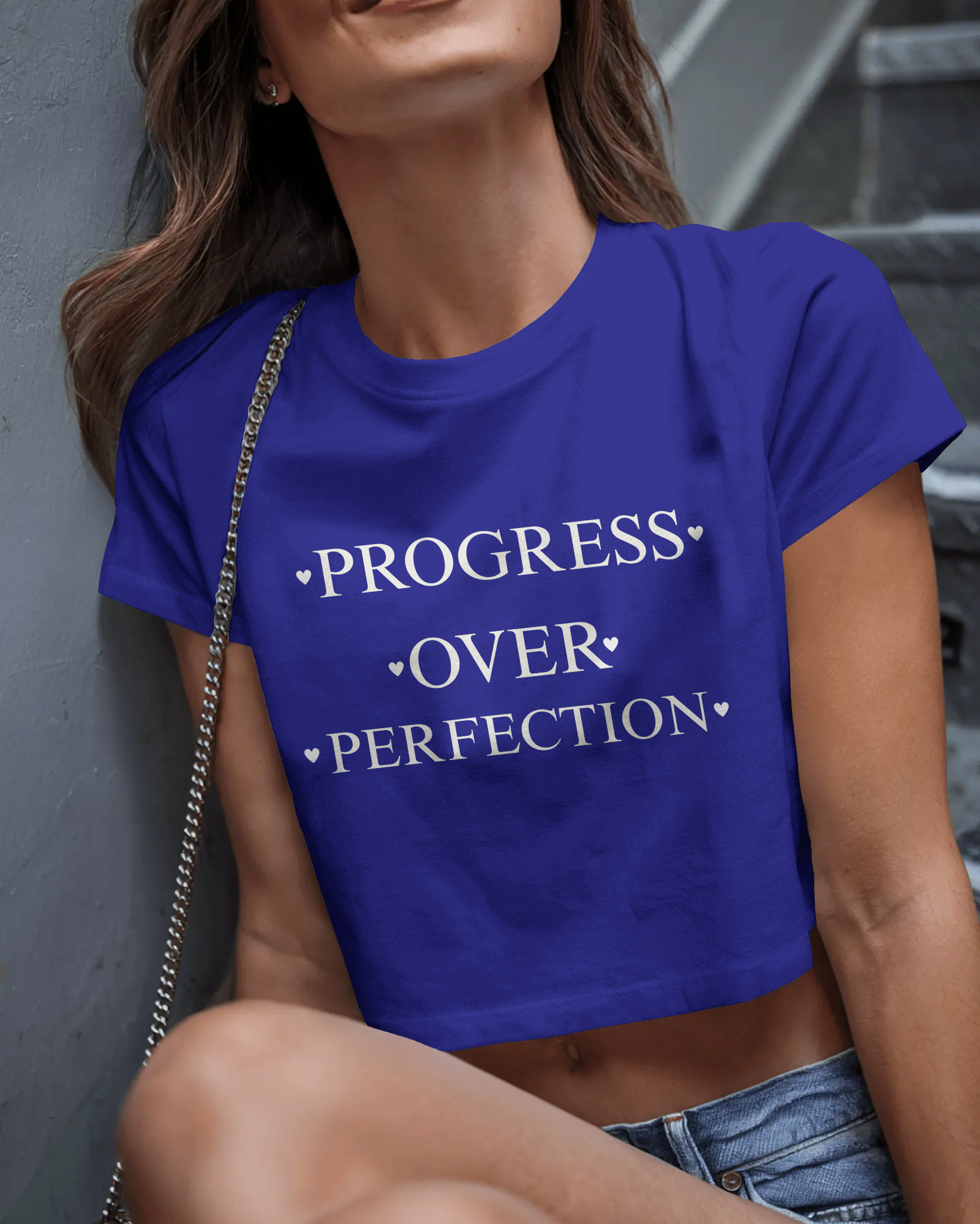 Progress Over Perfection Women Crop Top – Motivational Aesthetic Graphic Tee