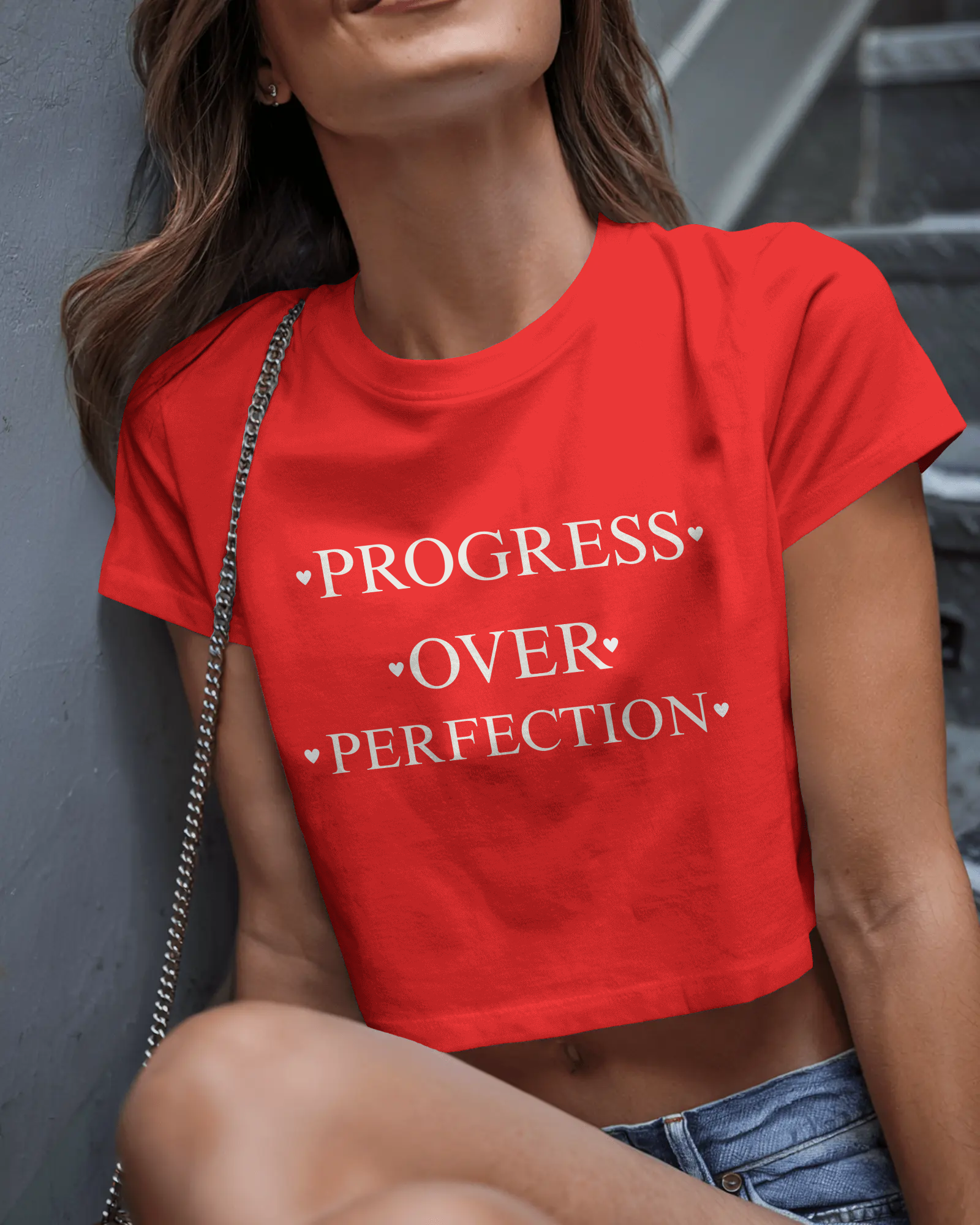 Progress Over Perfection Women Crop Top – Motivational Aesthetic Graphic Tee