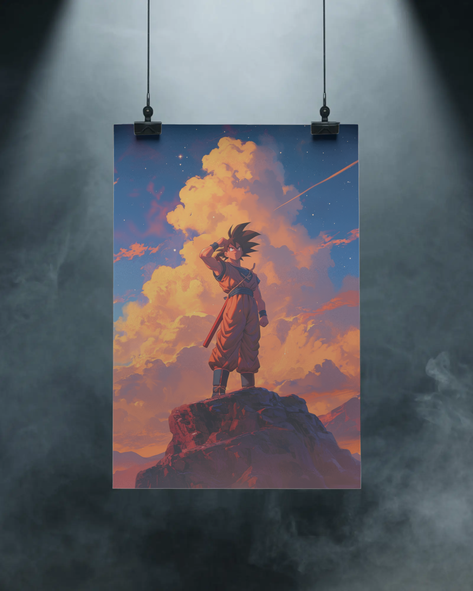 Skybound Resolve – Lone Warrior at Dawn Anime-Inspired Poster